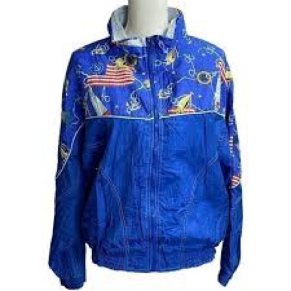 Vintage Active Exposure Blue Mock Neck Nautical Americana Windbreaker Size s